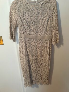 New York & Company Taupe Lace Sheath Midi Dress